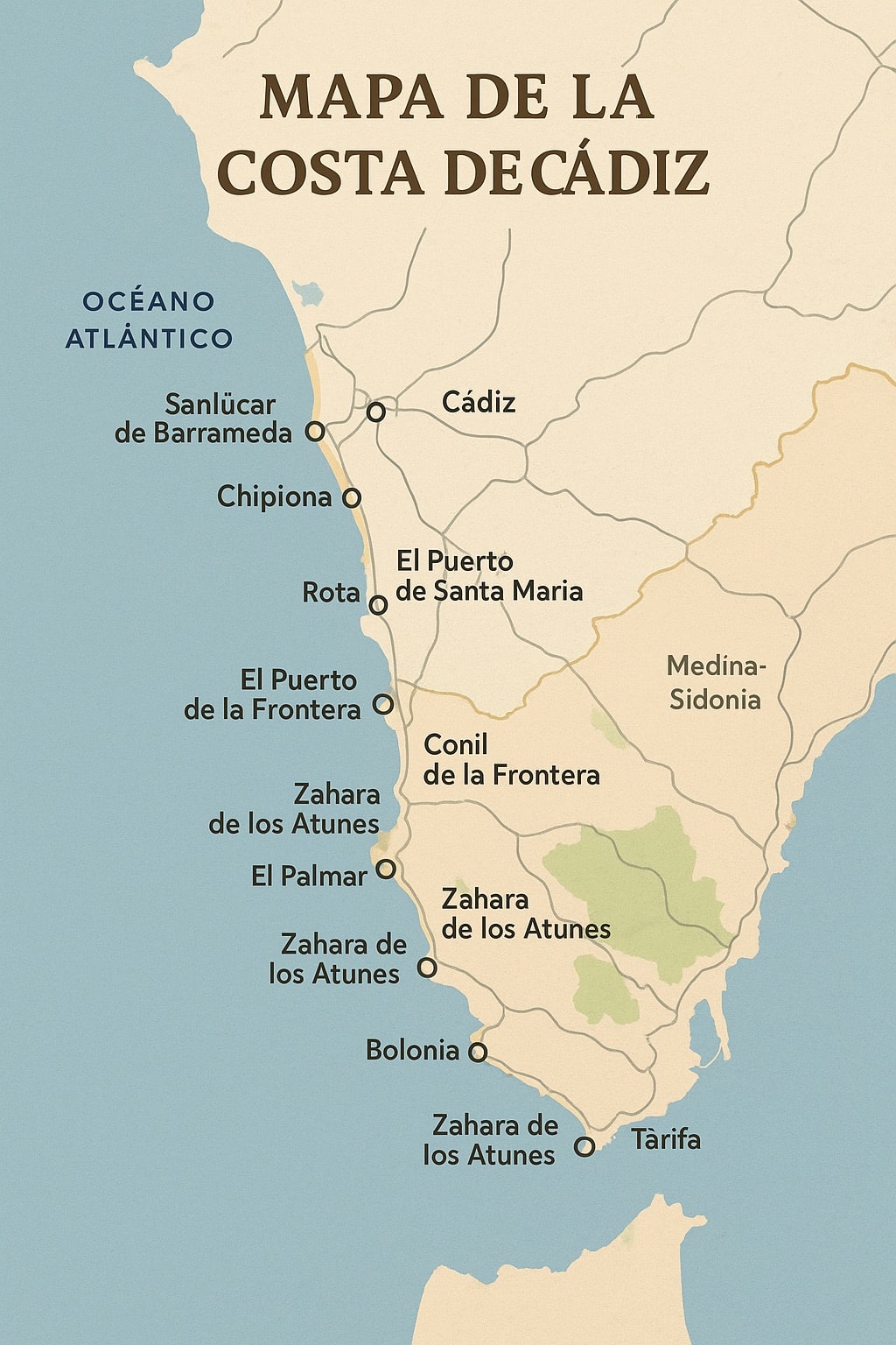 Mapa de la costa de Cádiz: guía visual para tu viaje por la Costa de la Luz