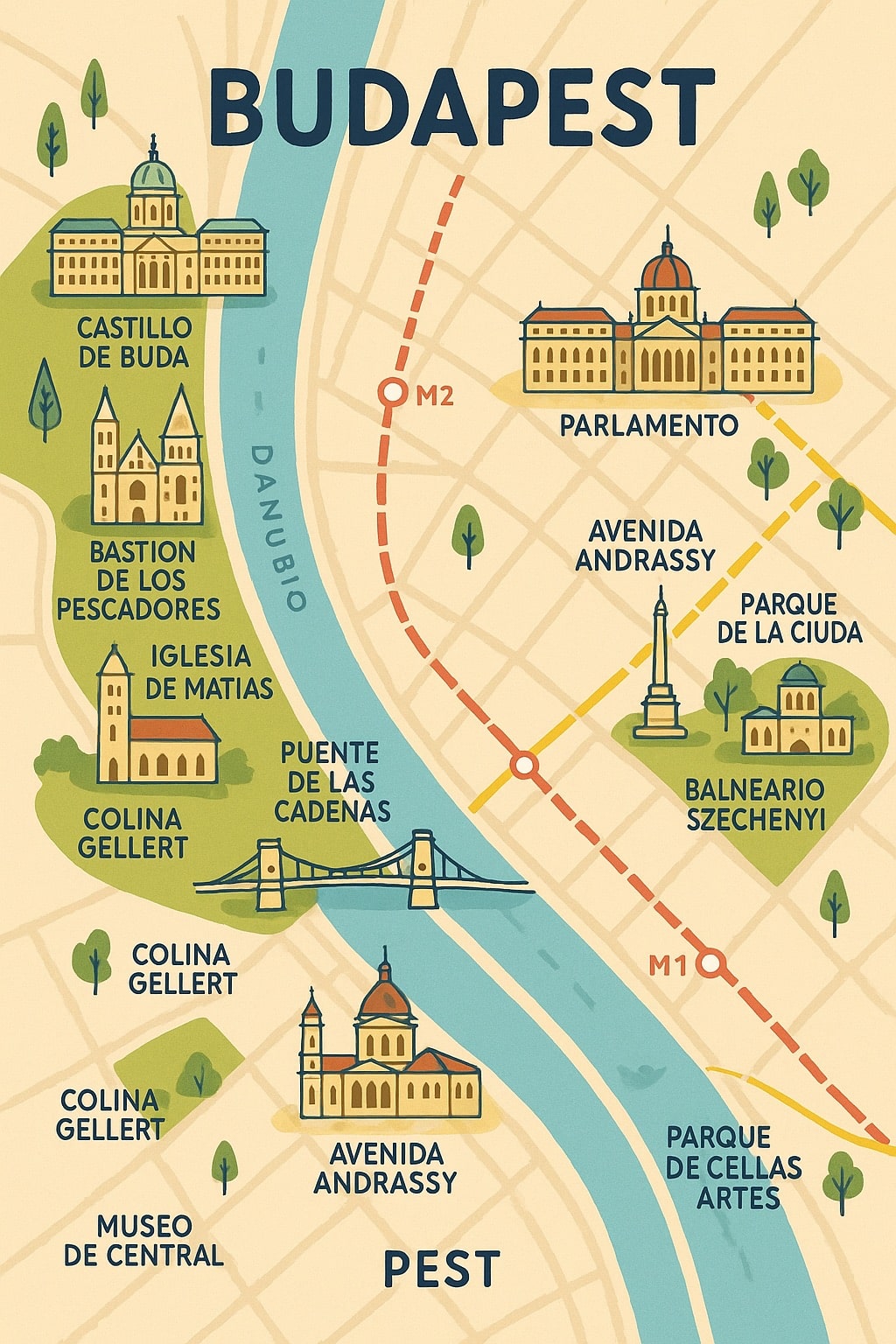 Mapa Budapest PDF: Guía para recorrer la ciudad a pie y en transporte público